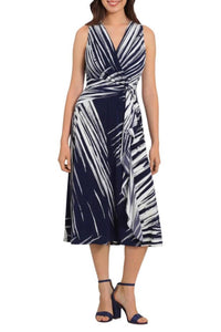 London Times - Sleeveless Abstract Print Midi Dress
