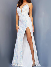 JOVANI Open Back Plunging Neck Dress in ivory - women's dress