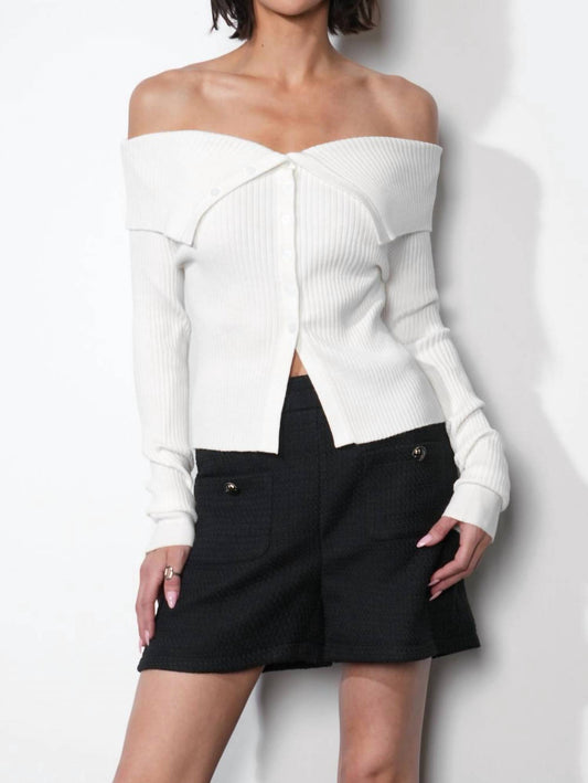 Greylin - Linnea Button Down Off Shoulder Sweater Top