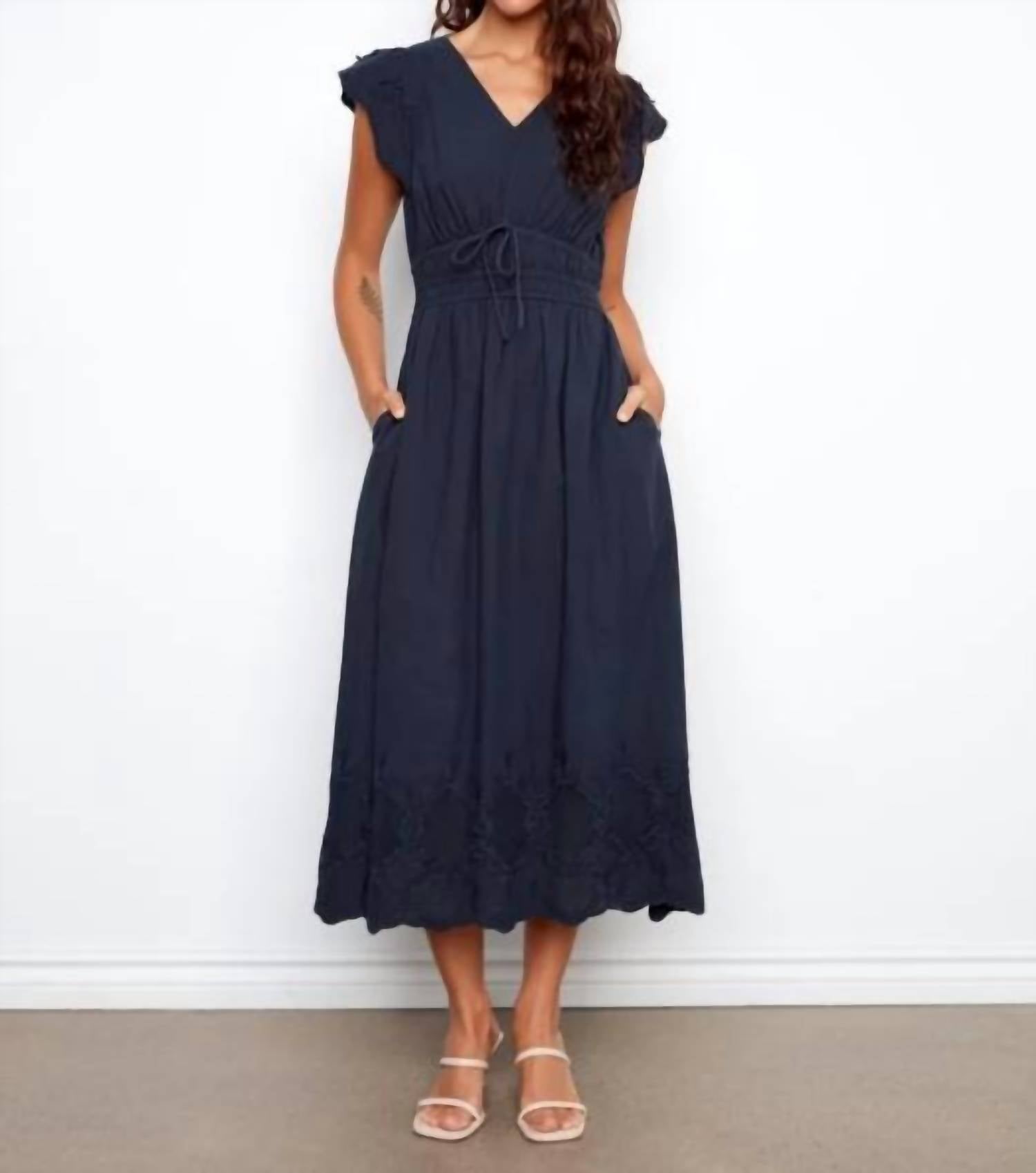 Charlie B - Embroidered V-Neck Midi Dress