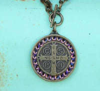 Pink Panache Women's Saint Benedict Medal Necklace in bronze - women's jewelry - detail view