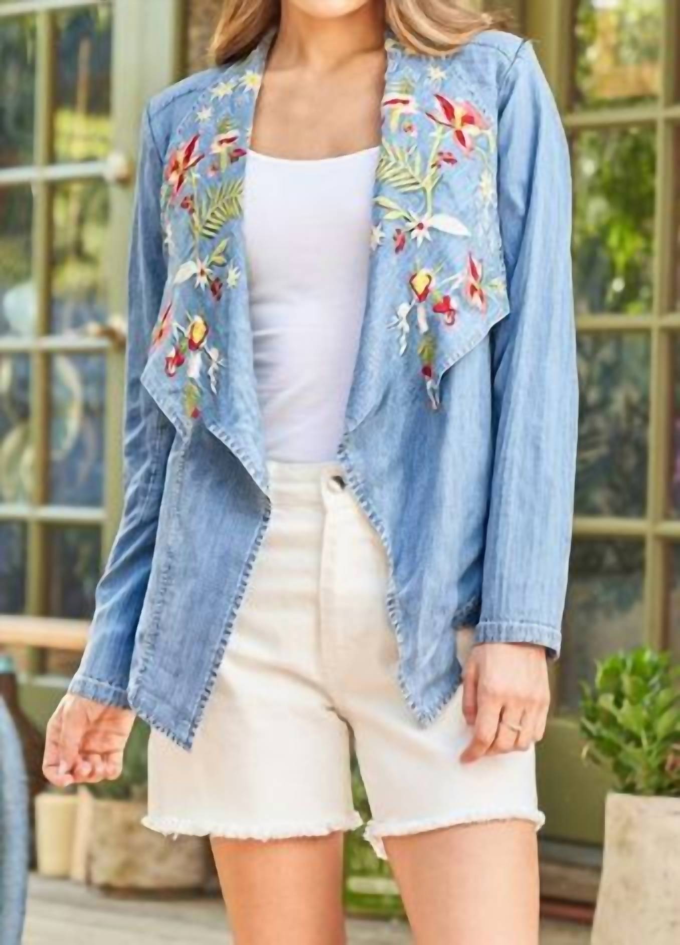 Paparazzi - Embroidered Denim Tencel Cascade Jacket