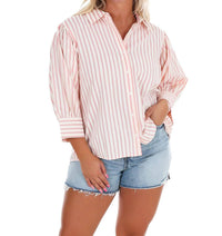 She + Sky - Women's Classic Lines Stripe Button Down Top