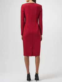 Joseph Ribkoff Rhinestone Bow Accent Sheath Dress in deep cherry - women's dress - detail view