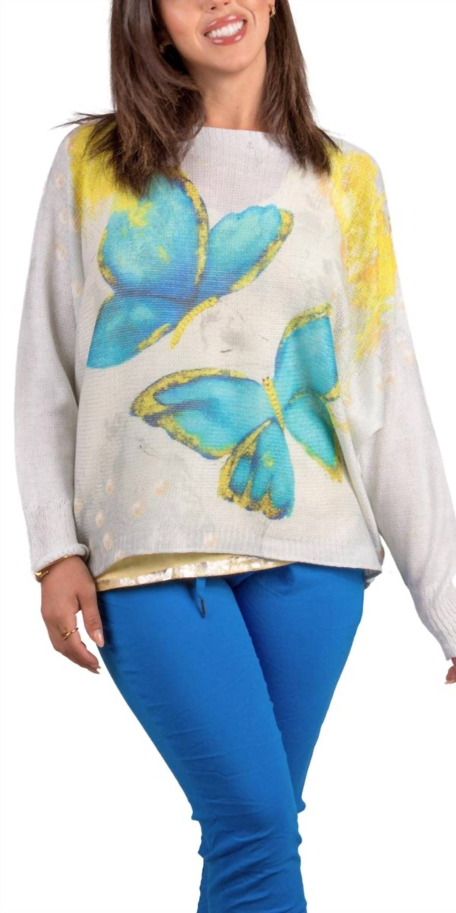 GIGI MODA Daria Batwing Sweater with Butterfly Print in white - women's top