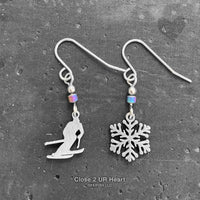 Close 2 Ur Heart - Women's Skier And Snowflake Earrings
