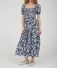 August Sky - Floral Puff Sleeve Smocked Tiered Midi Dress