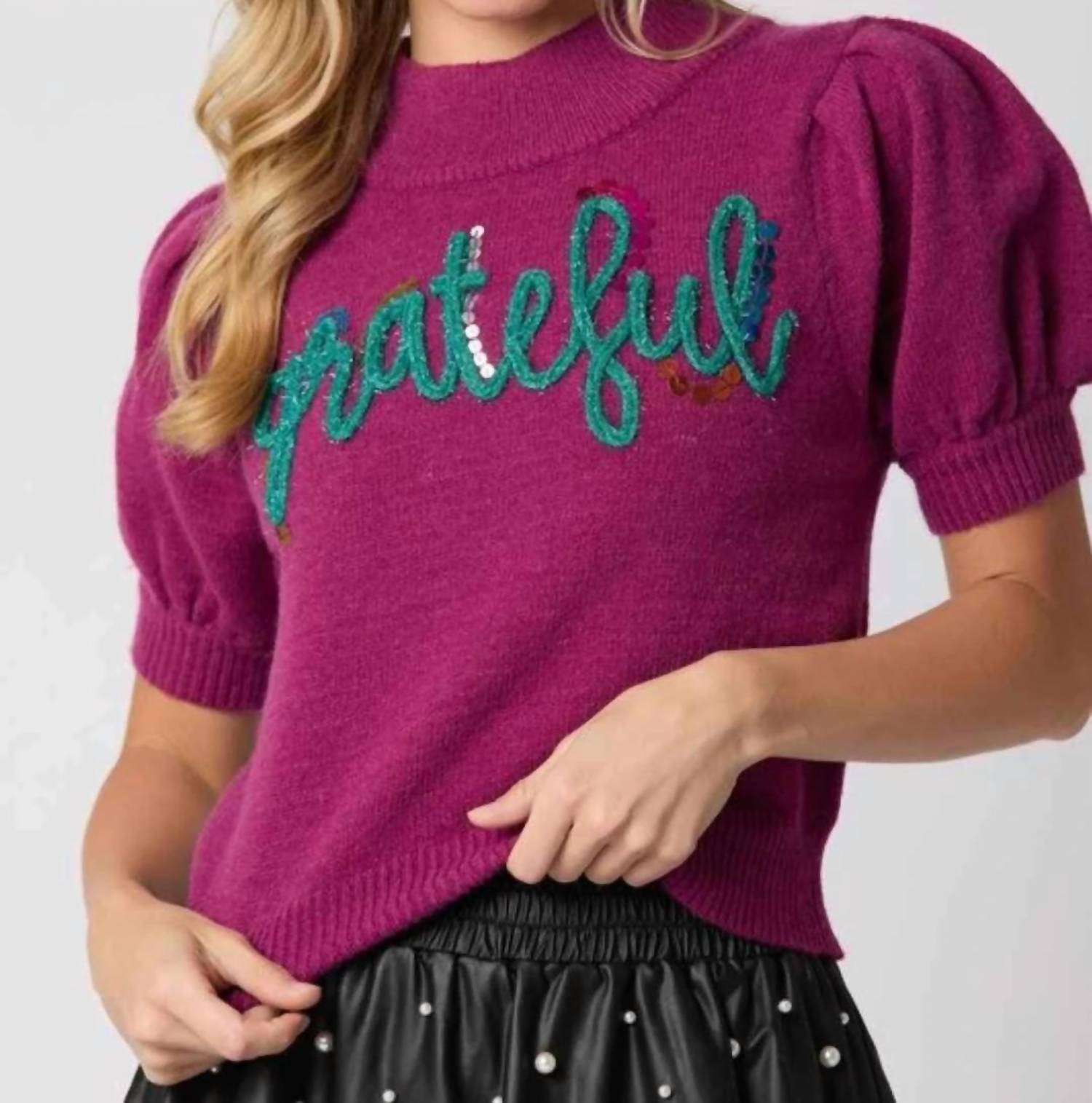 Peach Love - Grateful Puff Sleeve Sweater