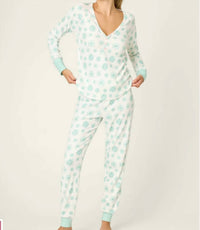 PJ Salvage Snowflake Wishes Pointelle Pants Set in white green pink - women's sleepwear