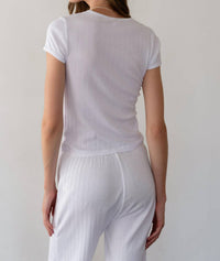 DONNI. Pointelle Baby Tee in powder 1 - women's t-shirt - detail view