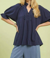 Umgee - Scalloped Ruffle Neck Top
