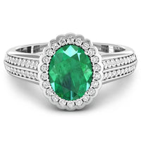 Diana M Jewels Women's Oval Natural Zambian Emerald Fashion Ring (2.07 Ct) - Classic Plus in 14k white gold - women's jewelry