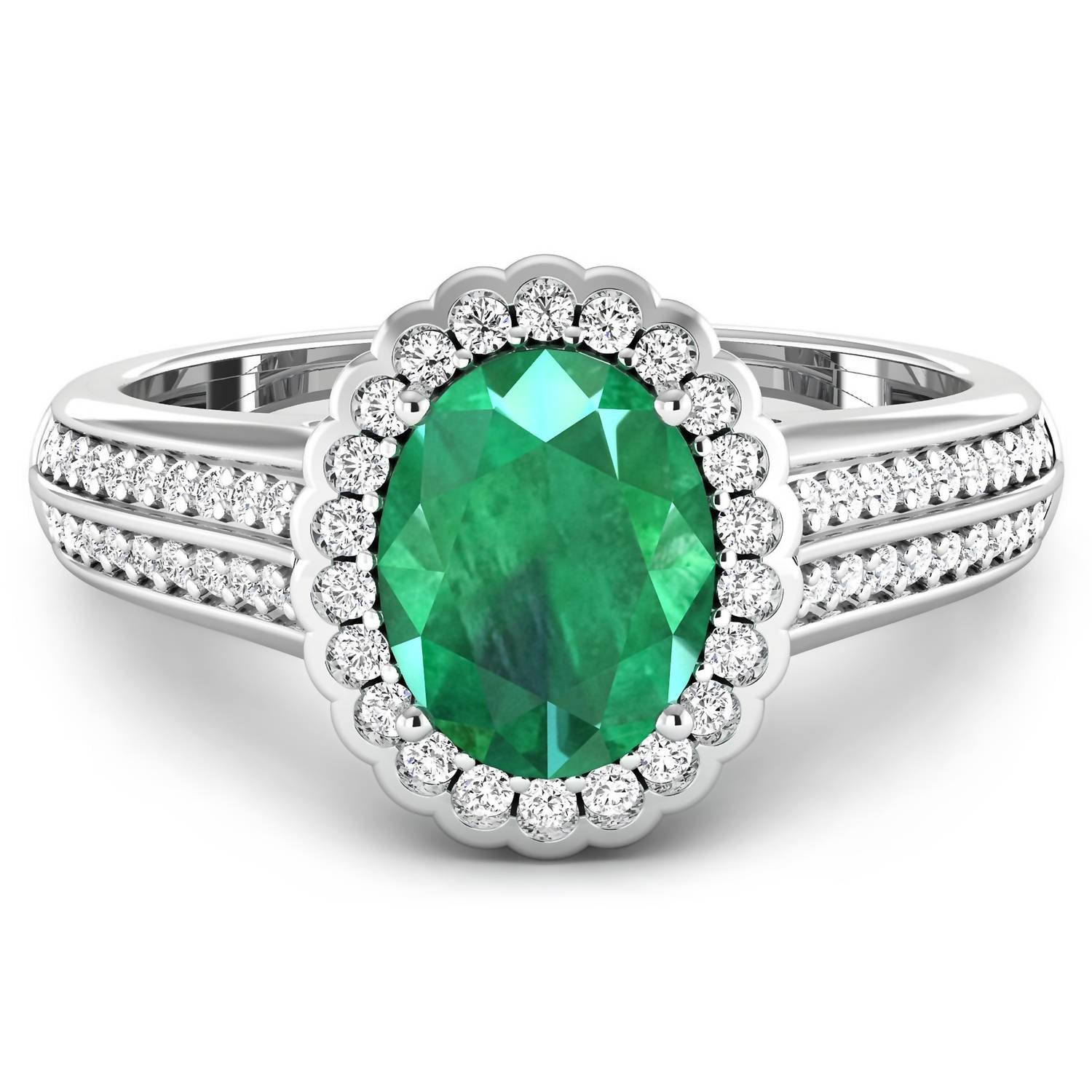 Diana M Jewels Women's Oval Natural Zambian Emerald Fashion Ring (2.07 Ct) - Classic Plus in 14k white gold - women's jewelry