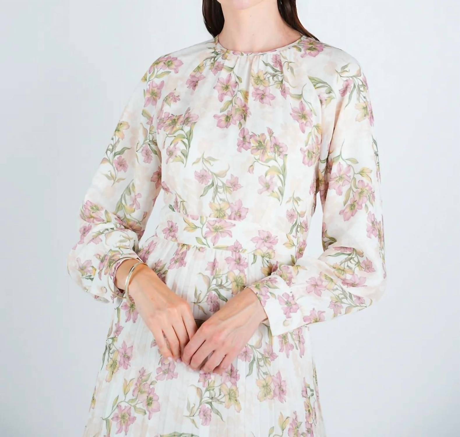 John Abgin - Chiffon Floral Waisted Midi Dress