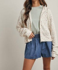 WISHLIST Floral Waffle Knit Hooded Jacket in cream rose - women's jacket