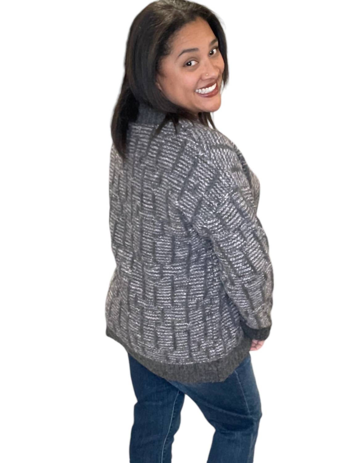Mystree - Cozy Patterned V-Neck Sweater