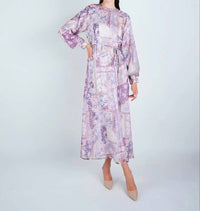 John Abgin - Organza Printed Puff Sleeve Maxi Dress