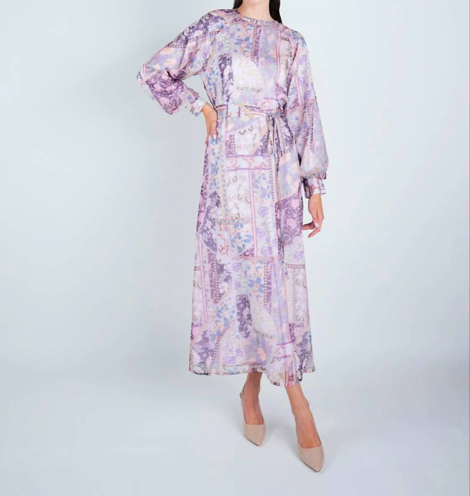 John Abgin - Organza Printed Puff Sleeve Maxi Dress