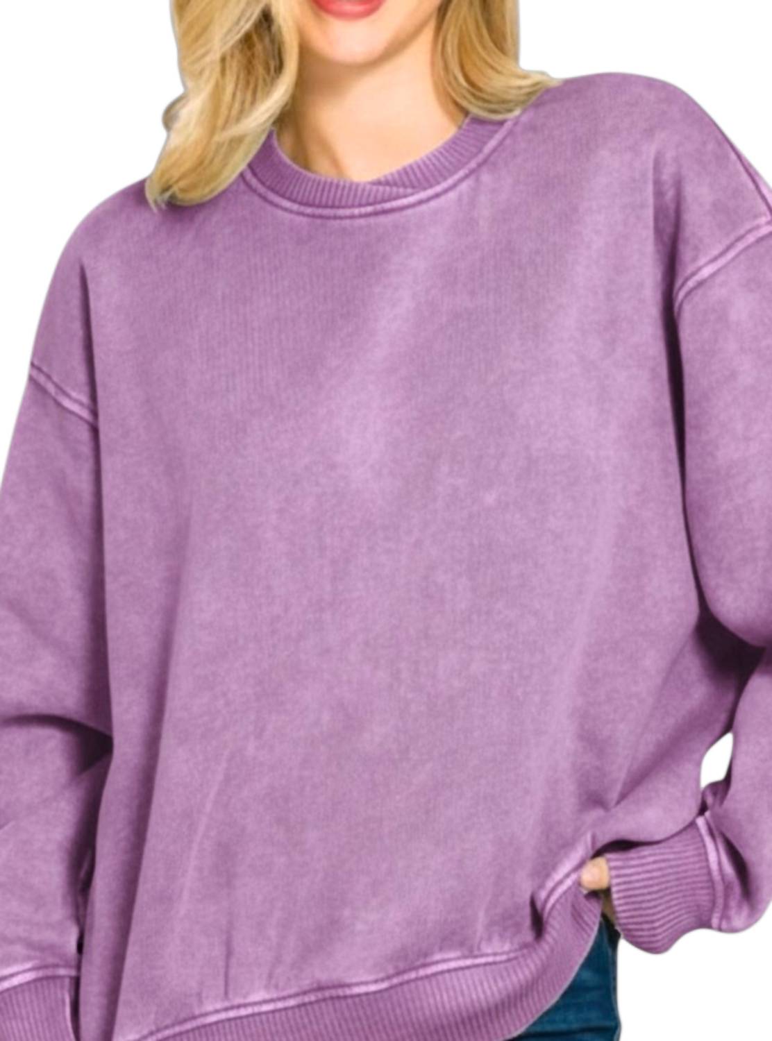 Zenana - Mineral Wash Stitched Sweatshirt