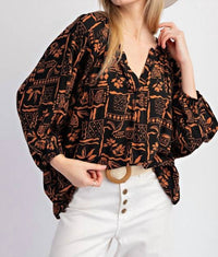 Easel - Aztec Print Challis Top