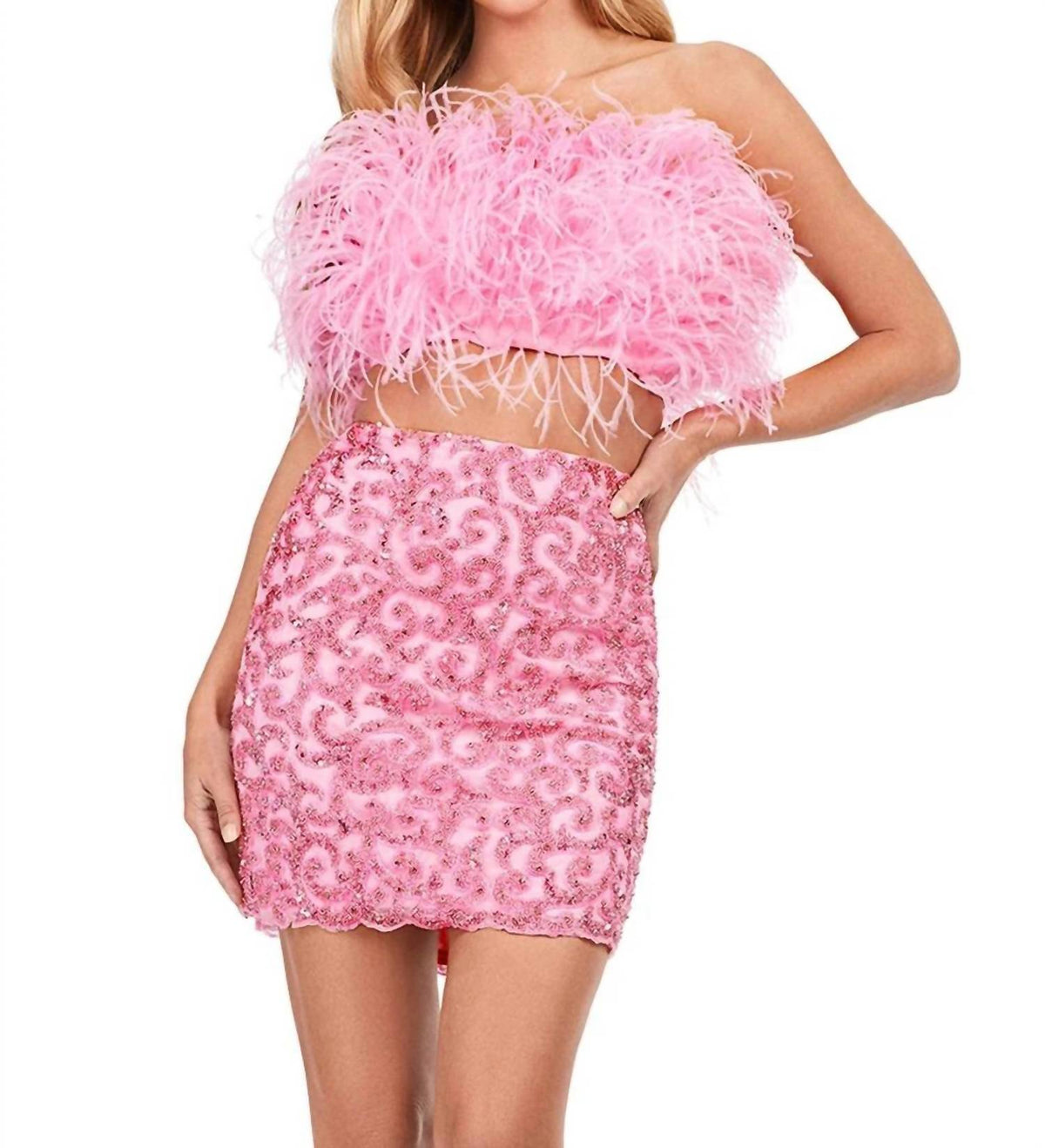 Ashleylauren - Feather Bustier Strapless Dress