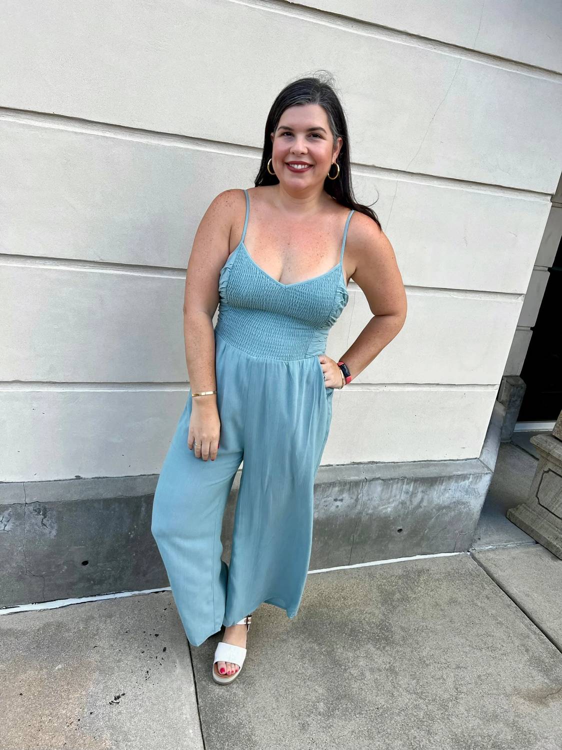 Heyson - Smocked Bust Flare Jumpsuit