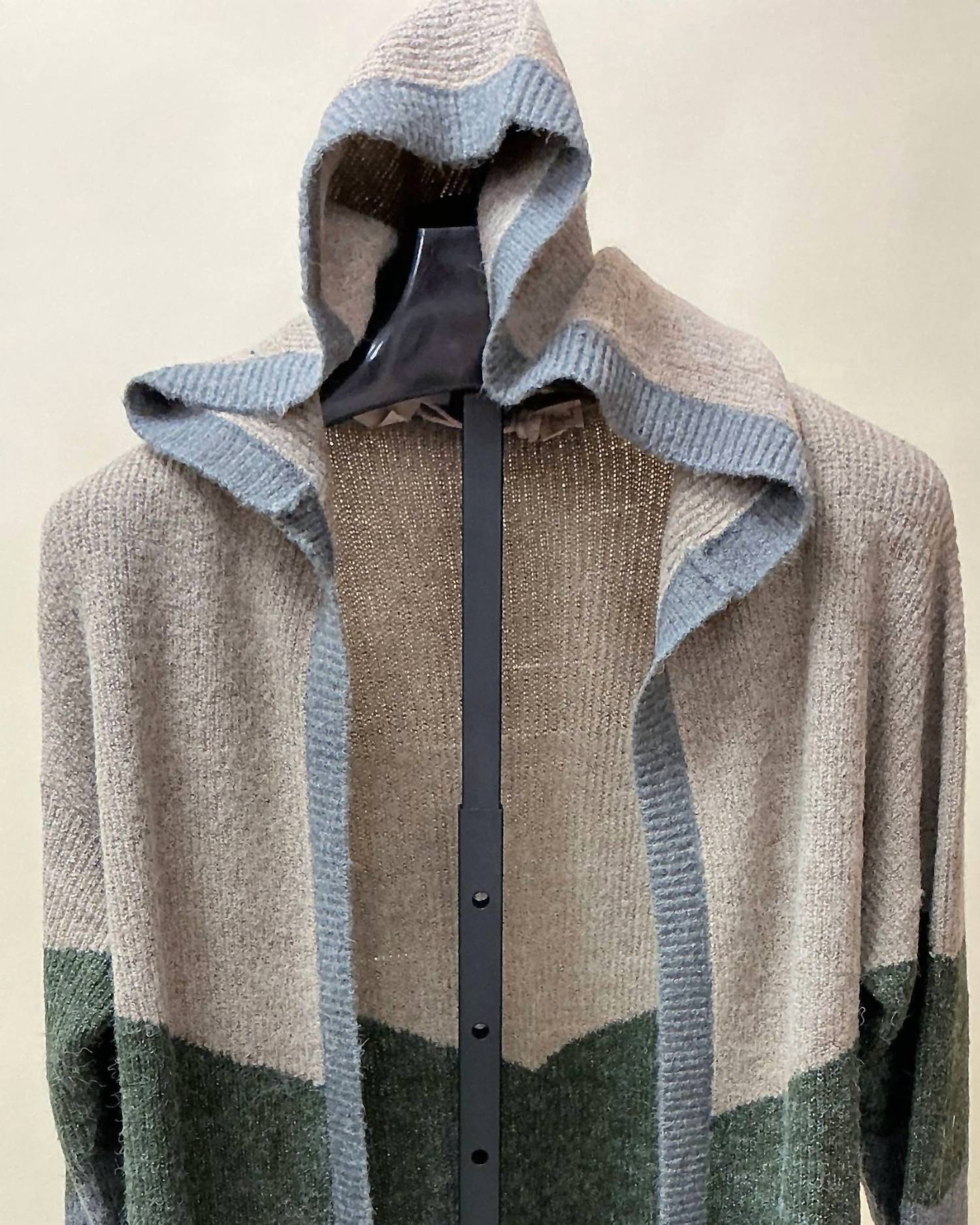 Hem & Thread Women's Chevron Hooded Cardigan in grey - women's cardigan - alternate view