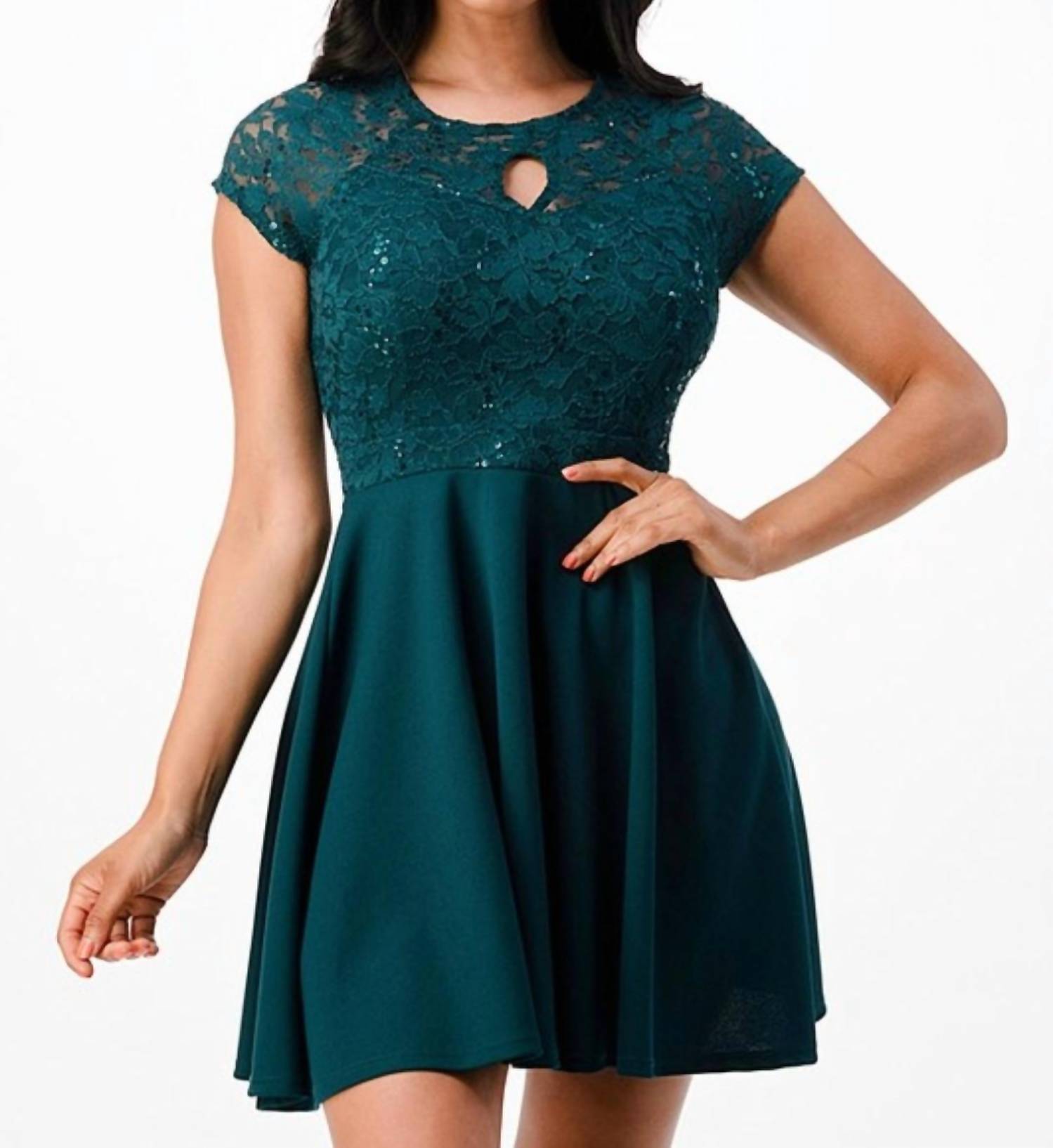 La Scala - Short Sleeve Lace Top Skater Dress