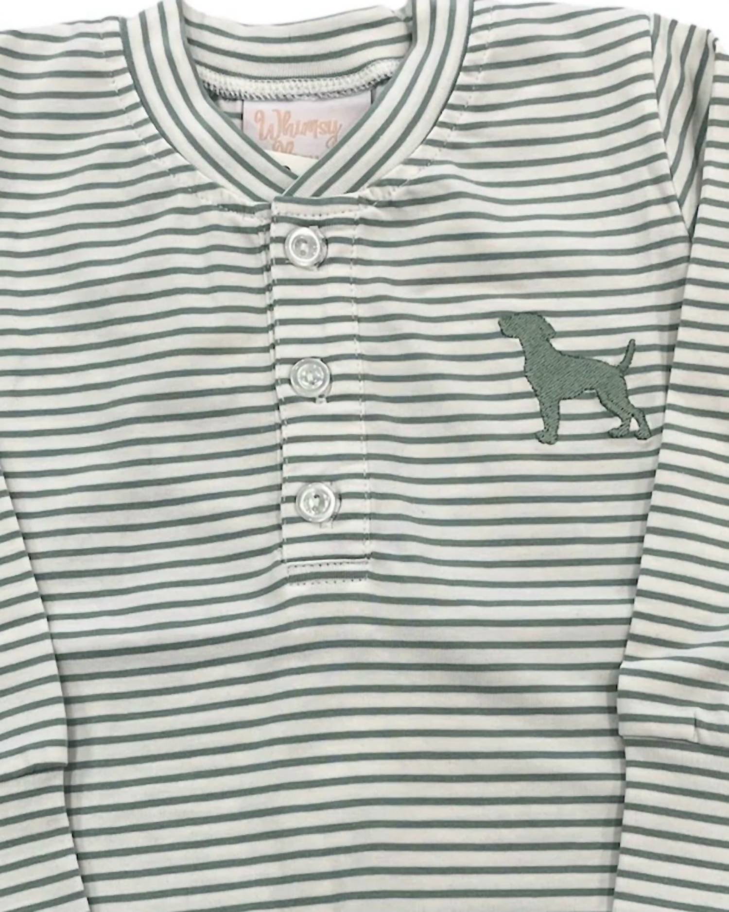 Whimsy Bay Kids - Kid's Striped Dog Henley Tee