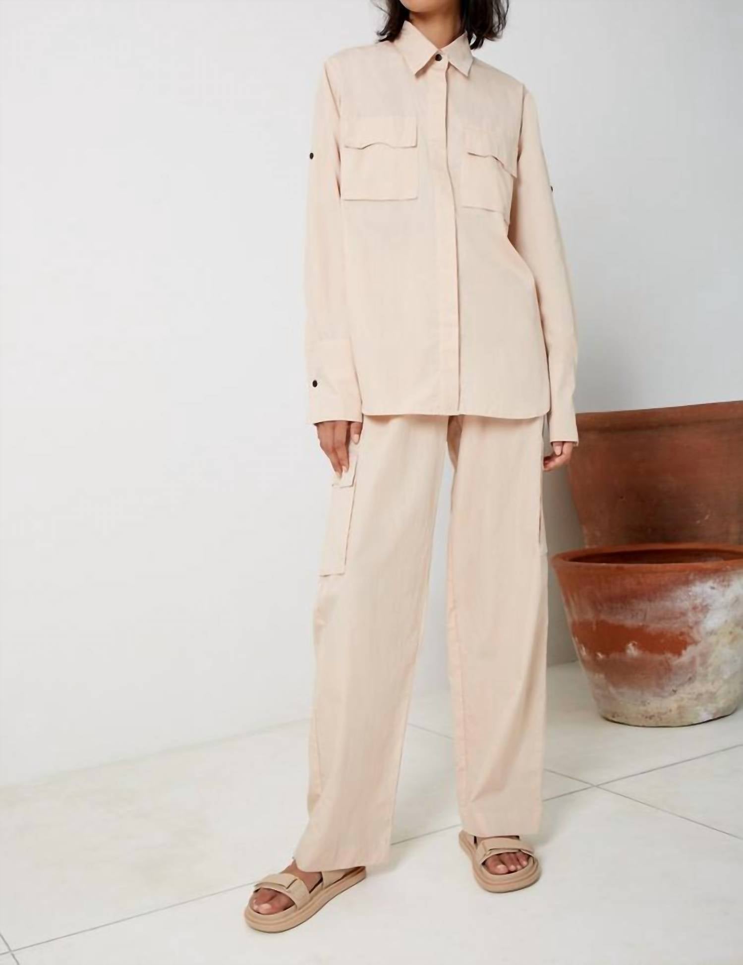 S/W/F Women's Utilitarian Shirt in beige - women's long sleeve top