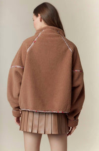 Peach Love Ditsy Floral Half Zip Sherpa Jacket in camel - women's jacket - view 5