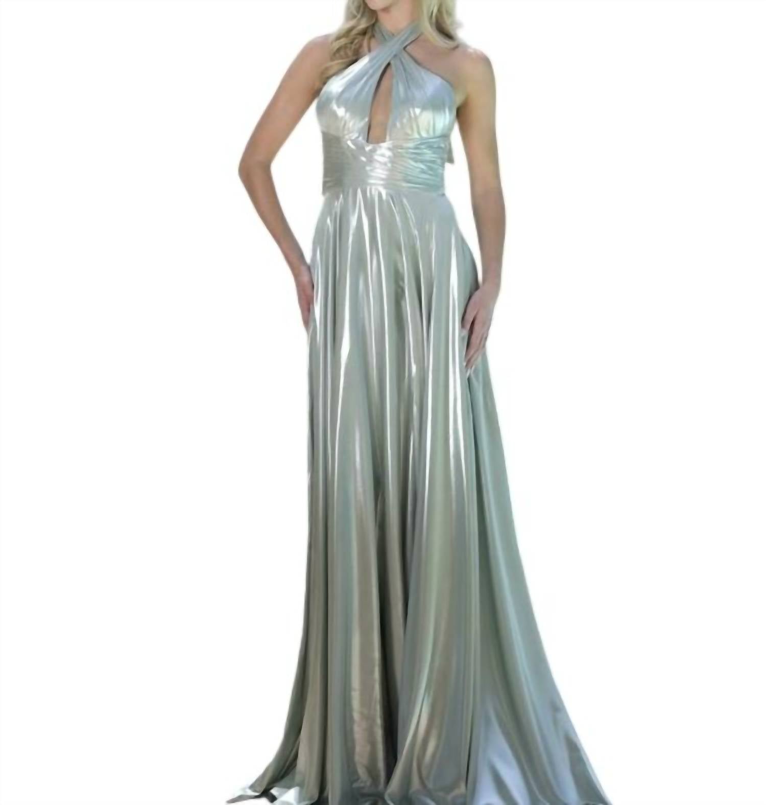 Colors Dress - Metallic Halter Keyhole Evening Gown