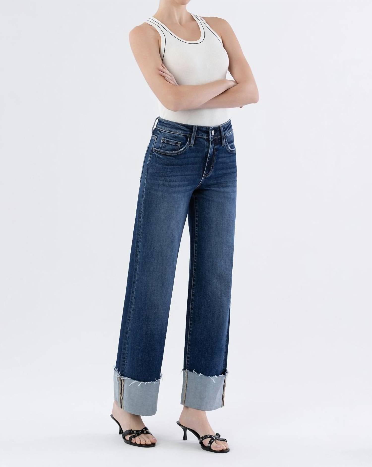 Lovervet - High Rise Cuffed Wide Leg Jeans