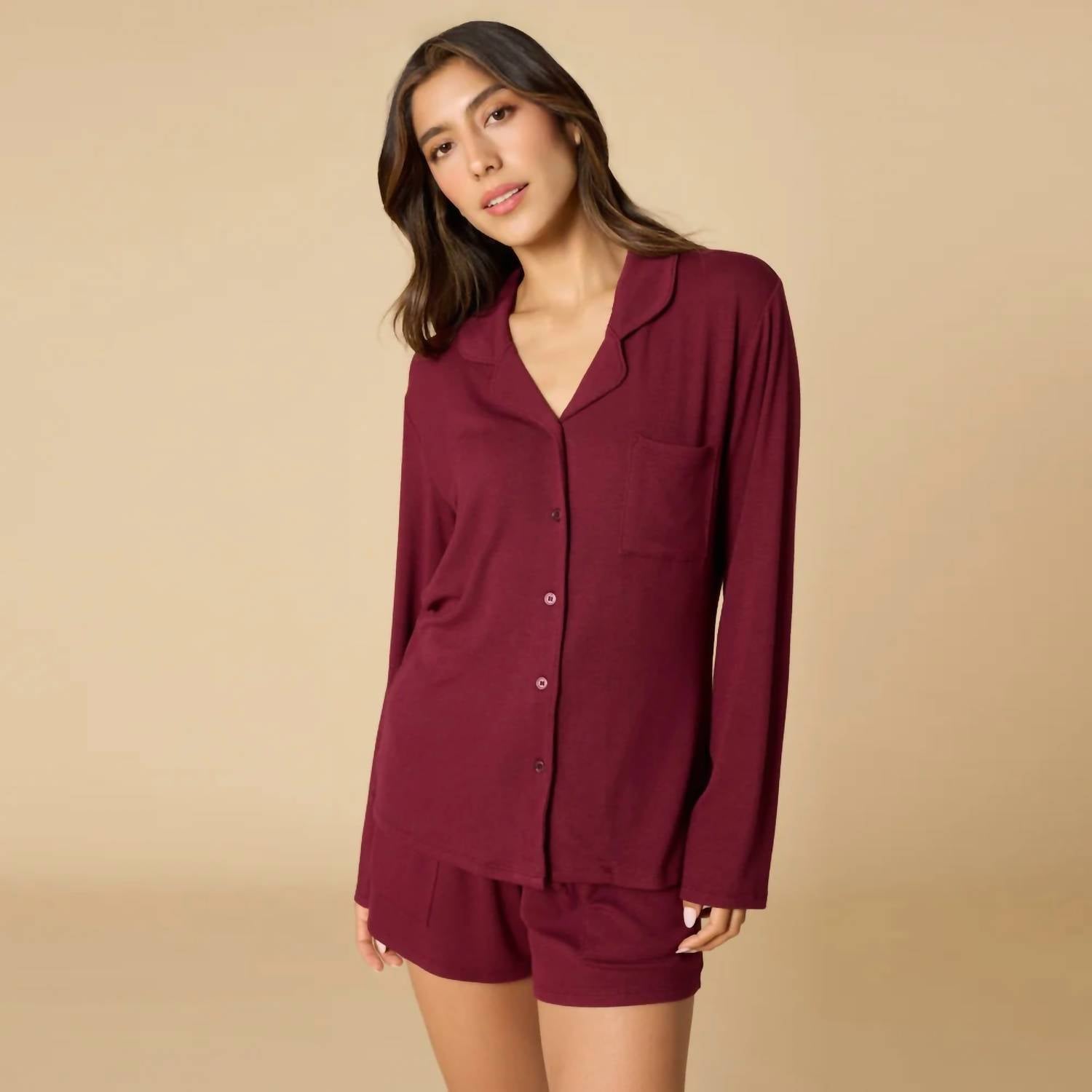 Softies - Aria- Slim Notch Collar Long Sleeve Short Set