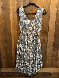 CHRIS & CAROL Women's Floral Midi Tank Dress With Pockets in blue - women's dress - detail view