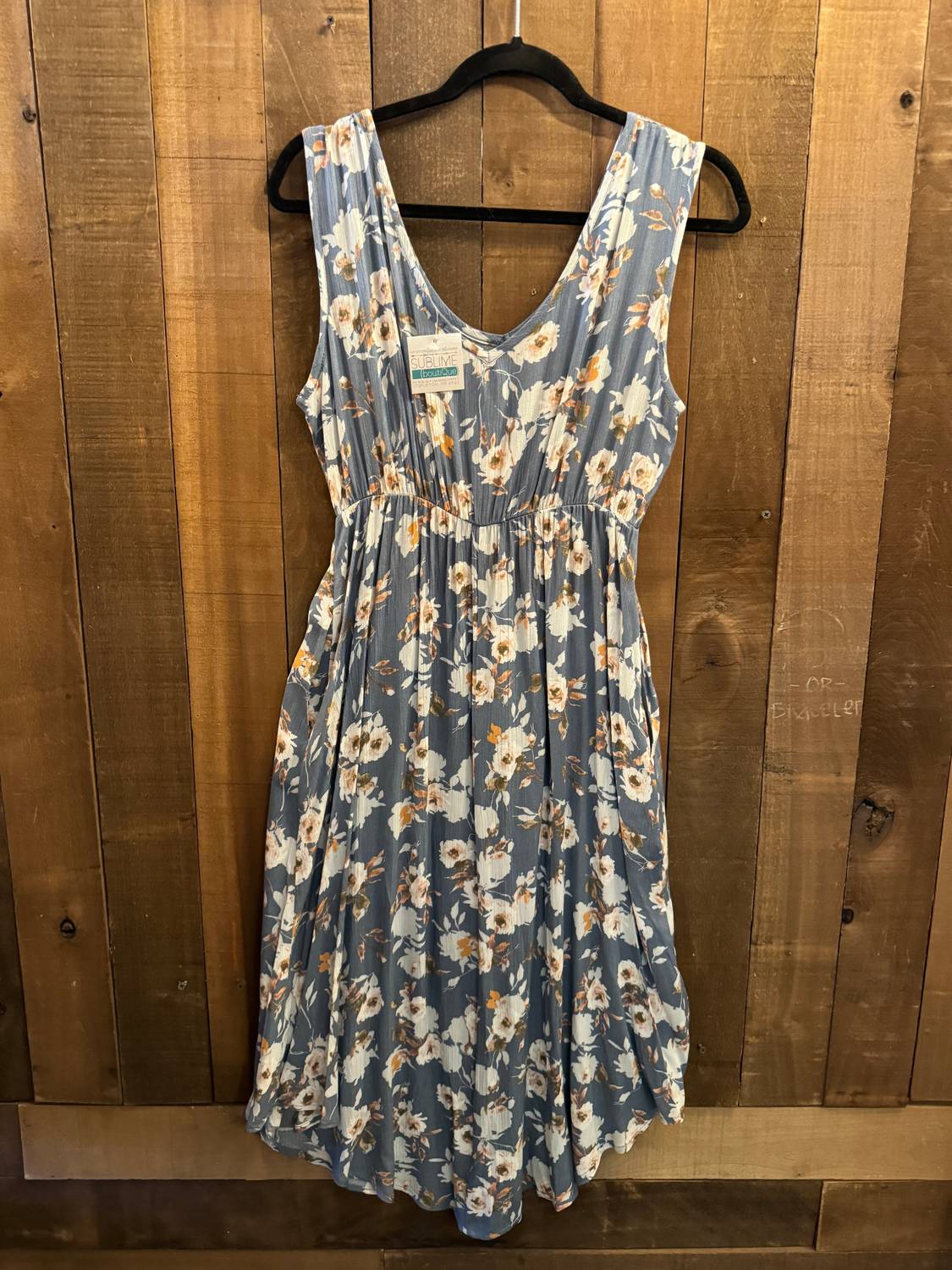 CHRIS & CAROL Women's Floral Midi Tank Dress With Pockets in blue - women's dress - detail view