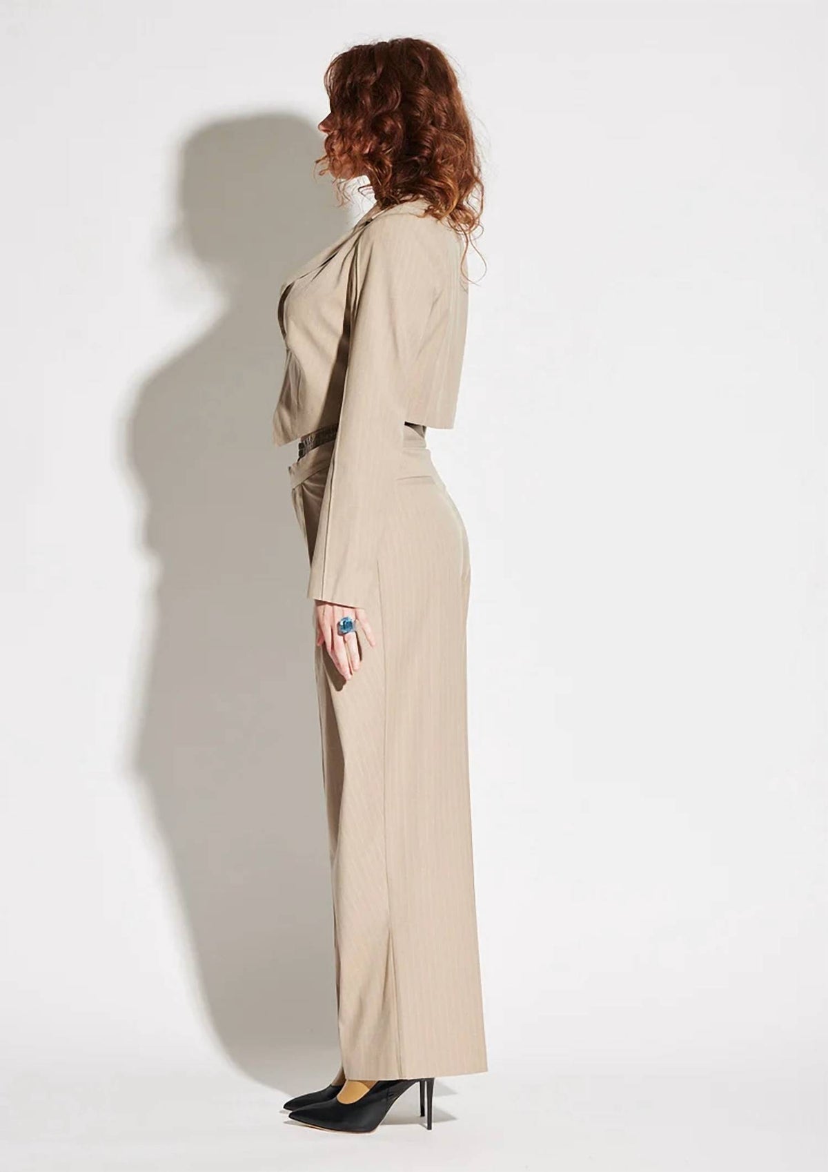 Circular Path - Asymmetric Crop Pinstripe Blazer