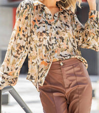 Ee:Some - Greely Watercolor Print Button Down Blouse - Curvy