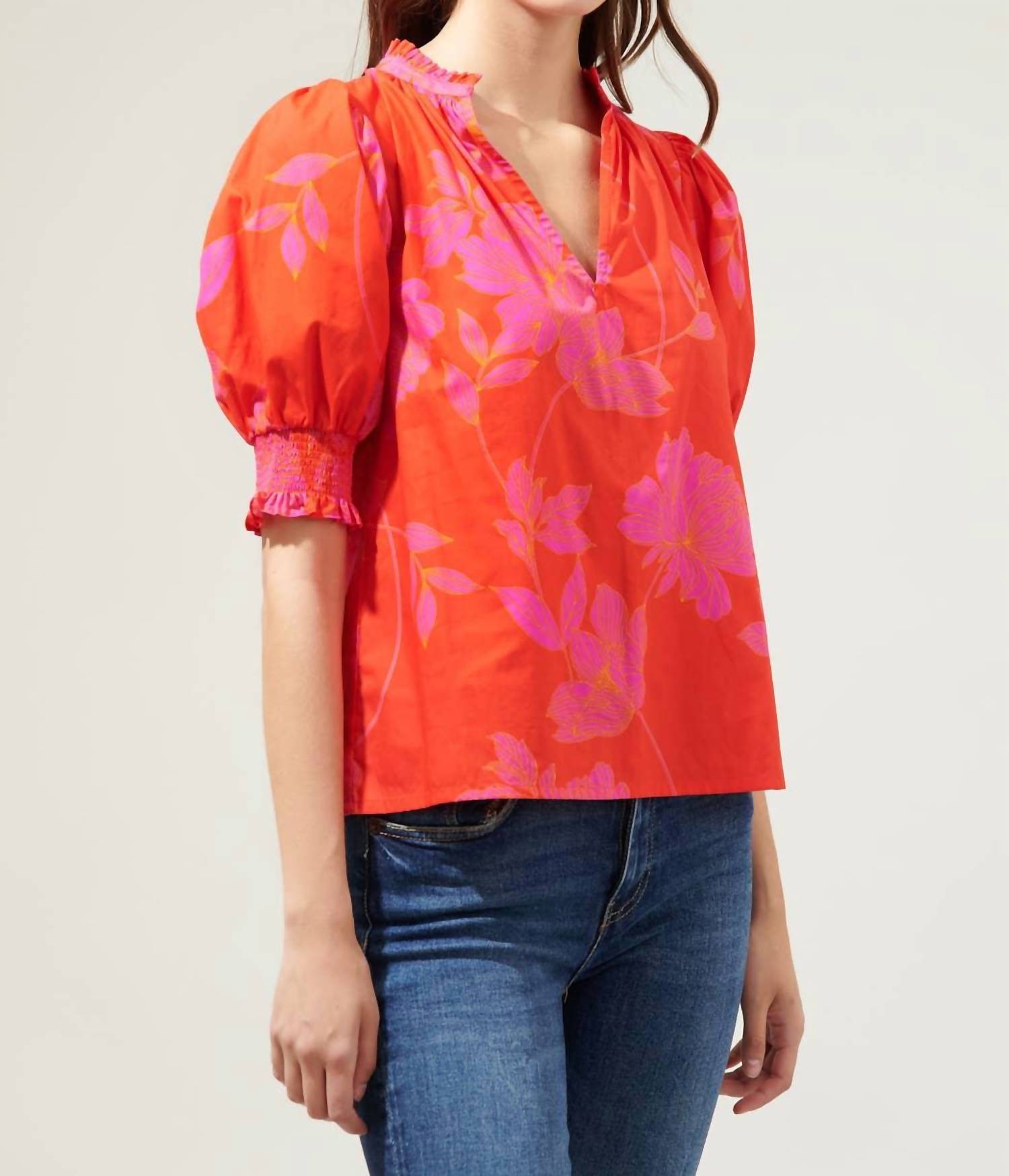 Sugarlips - Maylene Mile Floral Split Neck Top
