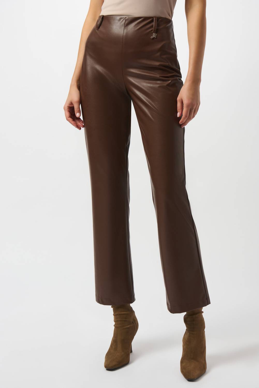 Joseph Ribkoff Wide Leg Vegan Leather Pants in brown - women's pants
