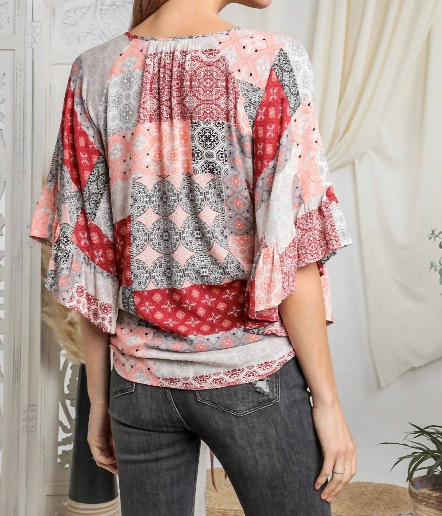 Davi & Dani - Contrast Boho Panel Draped Tie-front