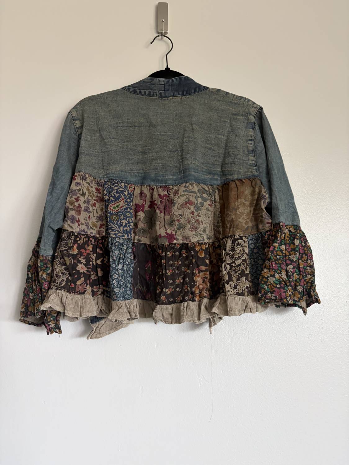 Young Threads - Women's Patchwork Ruffle Bottom Jean Jacket