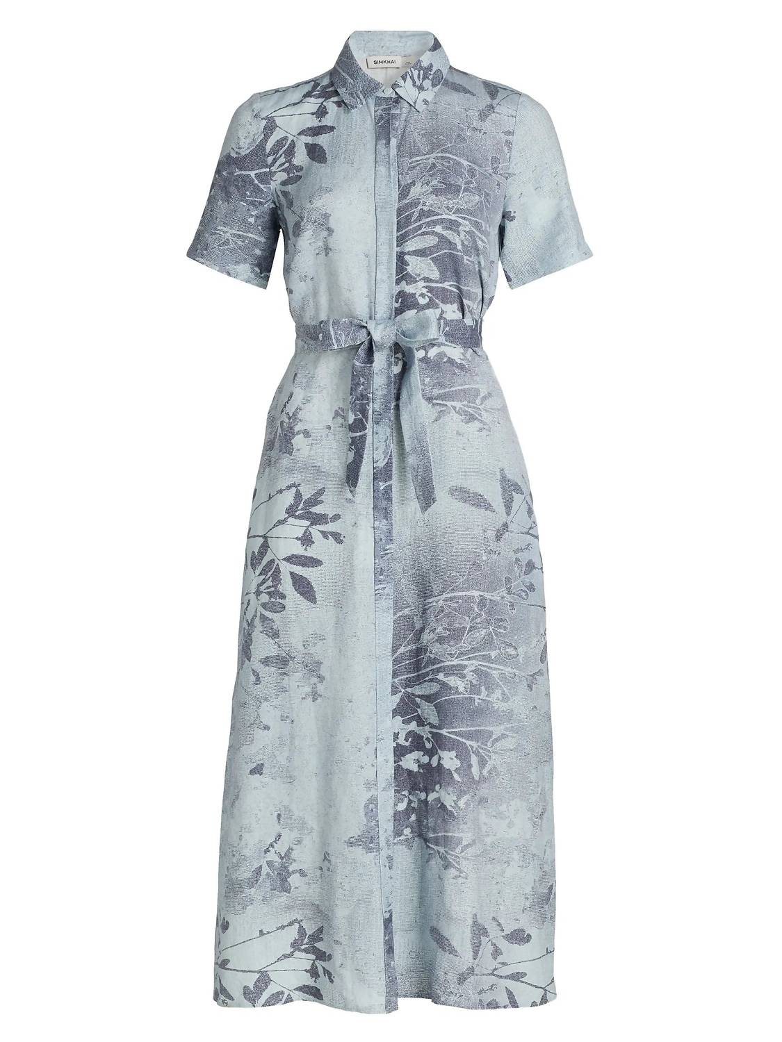 SIMKHAI Audria Floral Linen-blend Belted Midi Dress in multicolor - women's dress - view 5