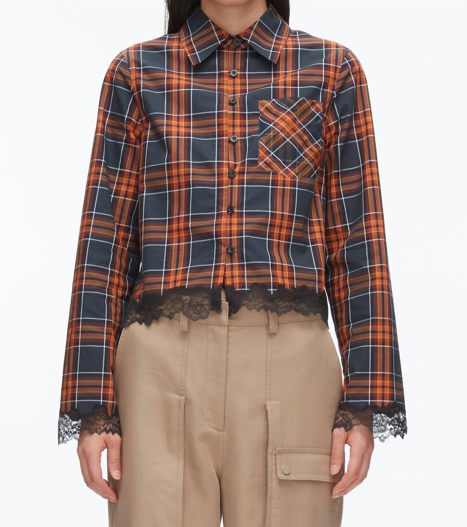 3.1 Phillip Lim - Long Sleeve Cropped Shirt With Lace Hem