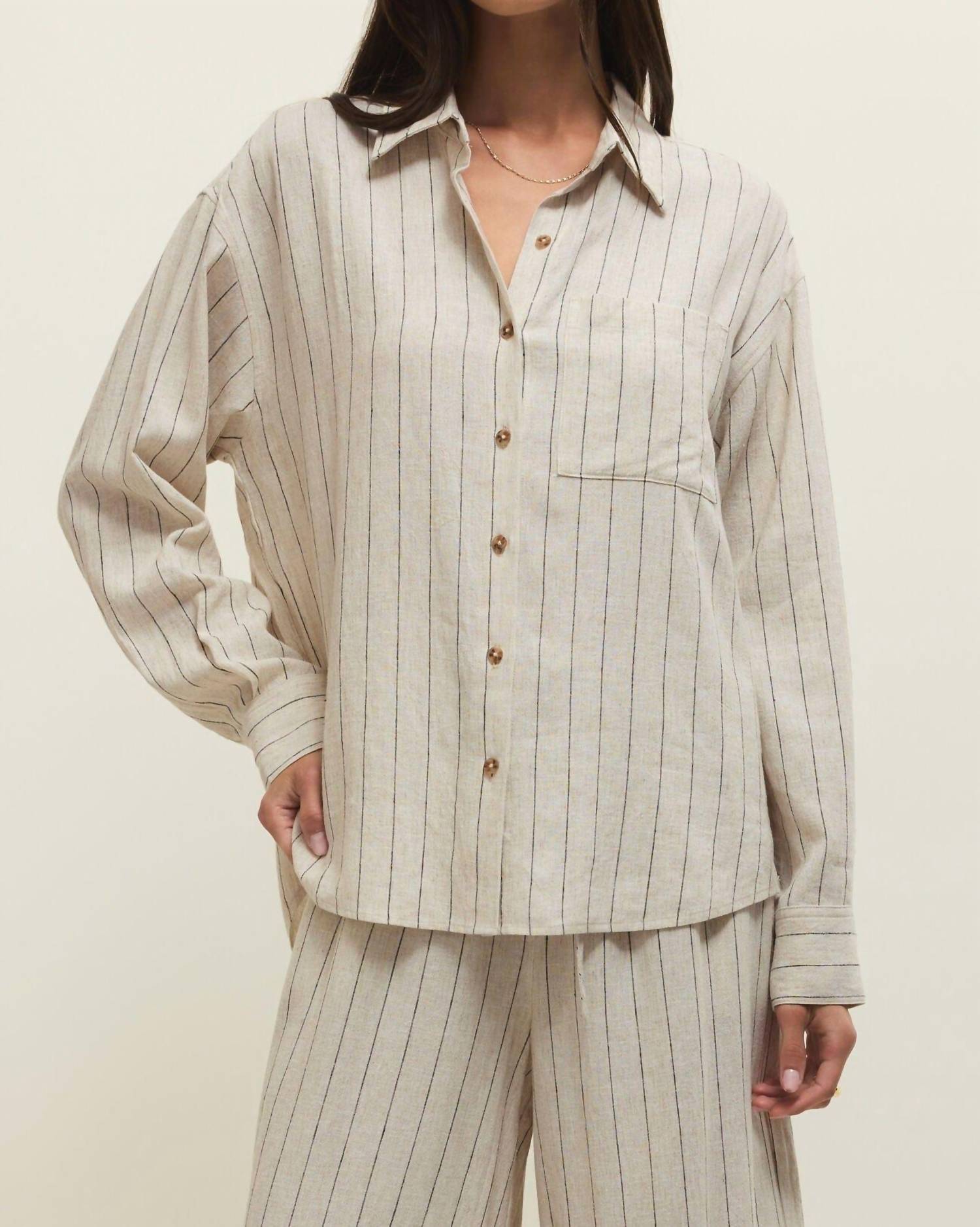 Z Supply Alfie Striped Button Up Top in beige - women's shirt