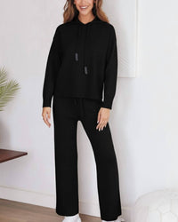 Venti6 - Knit Hooded Sweater And Drawstring Wide Leg Pants