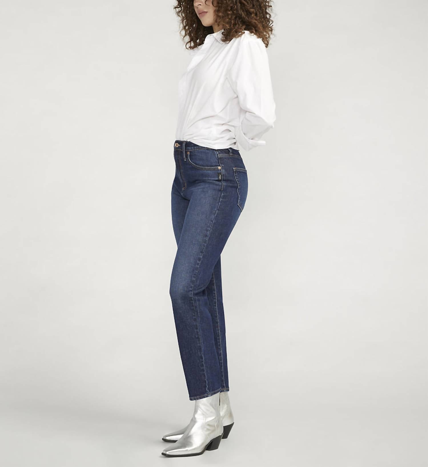 Silver Jeans Co Highly Desirable Slim Straight Jeans in indigo - women's jeans - detail view