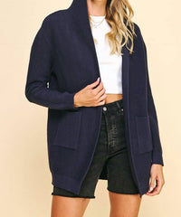 PINCH Open Front Hooded Cardigan in navy - women's cardigan - view 5
