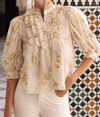 Oliphant - Carlin Ruffle Front Button Blouse