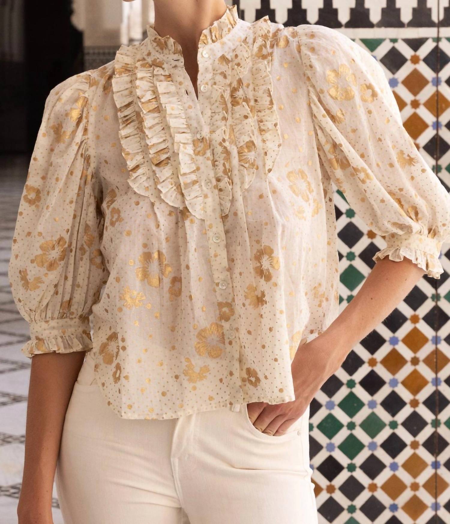 Oliphant - Carlin Ruffle Front Button Blouse